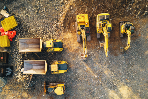 Australian mine site with multiple haul trucks