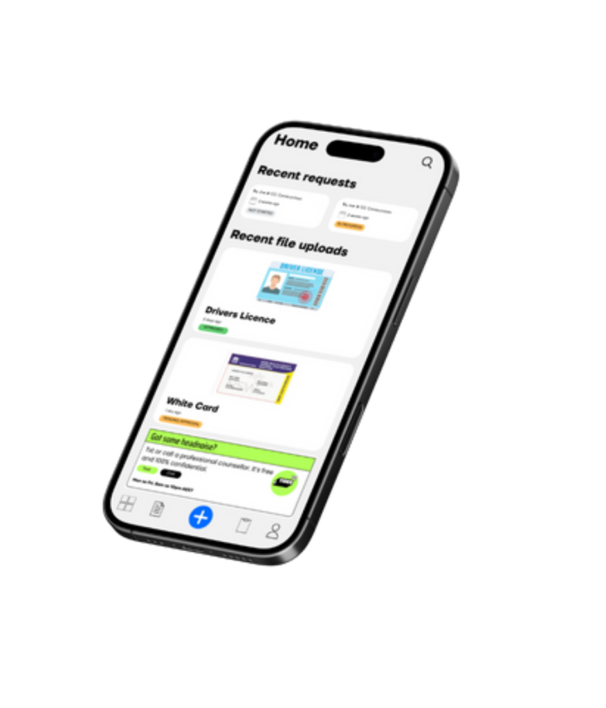 Tradie Pass phone app homescreen