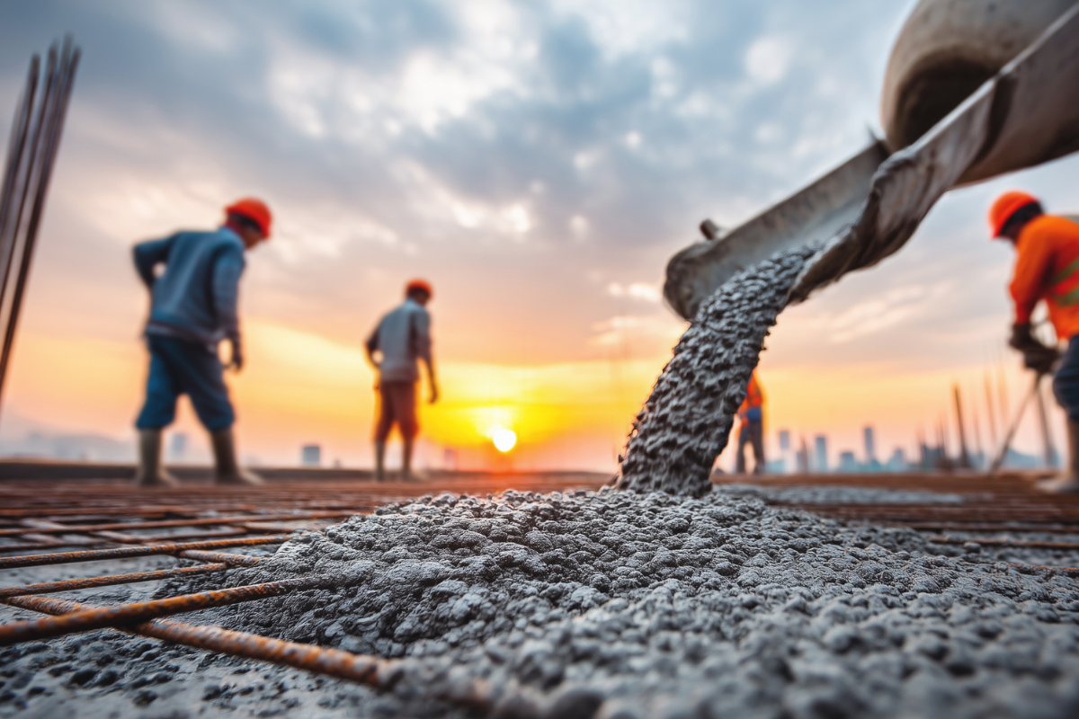 construction crew pouring concrete