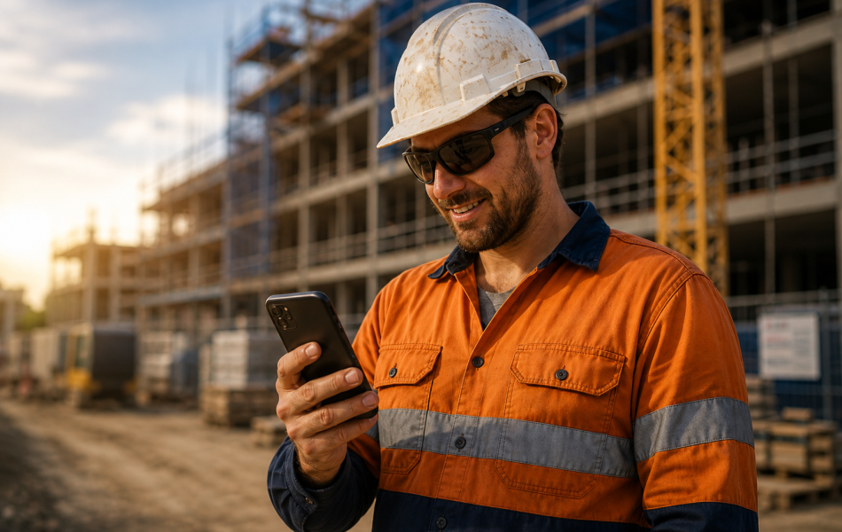 Tradie on Phone Happy
