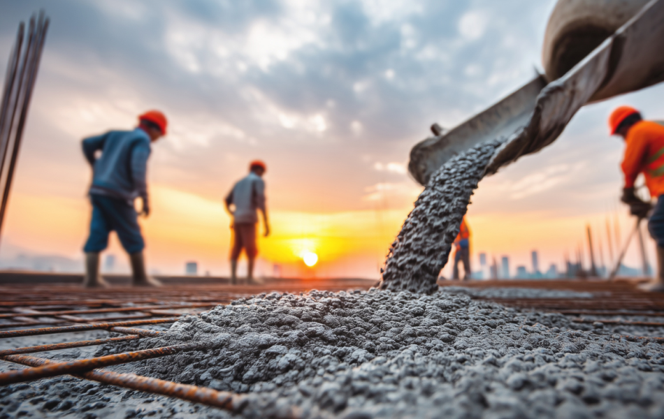 construction crew pouring concrete