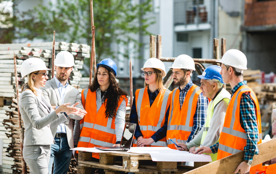 apprentice tradies on a construction site learning from a training provider